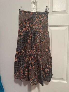 Vintage Black Multi Floral Patchwork Midi Skirt